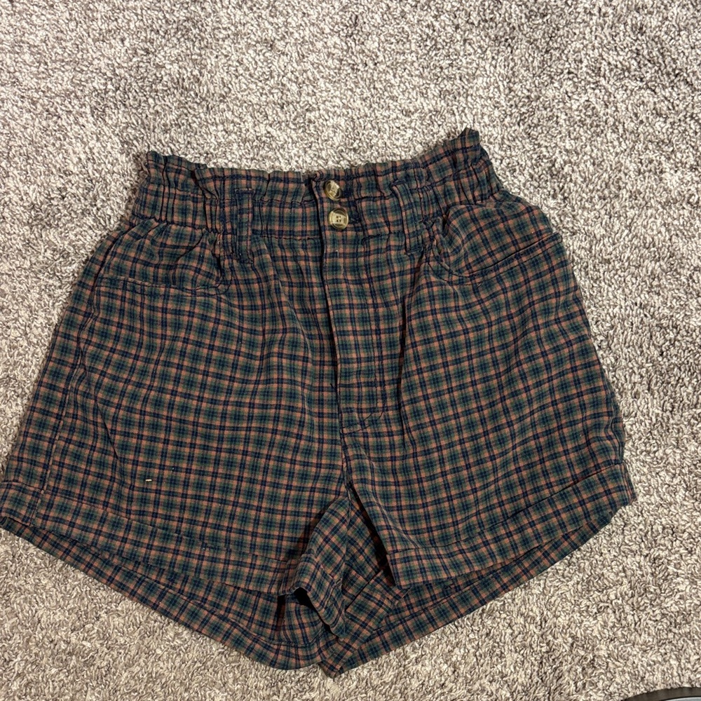 American Eagle Outfitters High Waist Plaid Shorts - Blue and Red